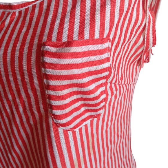 Vintage 70's Large Sleeveless Top Red & White Candy Stripe Womens Pocket Stretch - Picture 4 of 7